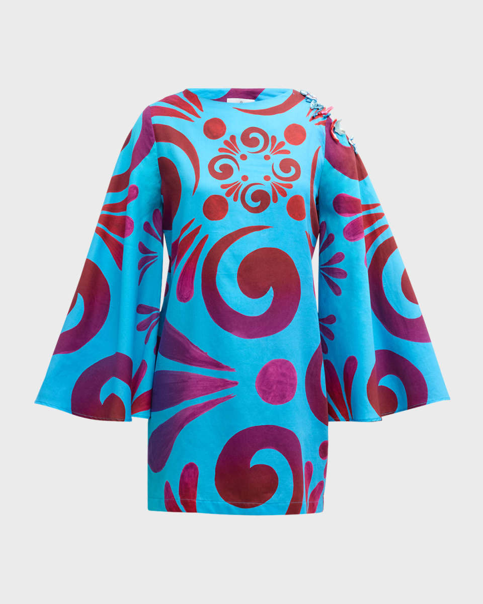Kallos Bead-Embellished Flare-Sleeve Mini Dress